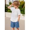 Arshiner Toddler Boy Summer Outfits Short Sleeve Henley T-Shirt & Shorts Set with Pocket for 2-8 Years Kids(White & Blue)