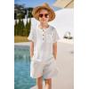 Arshiner Toddler Boy Summer Outfits Short Sleeve Henley T-Shirt & Shorts Set with Pocket for 2-8 Years Kids(White)