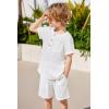 Arshiner Toddler Boy Summer Outfits Short Sleeve Henley T-Shirt & Shorts Set with Pocket for 2-8 Years Kids(White)