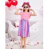 Arshiner Toddler Dress Girls Ruffle Sleeve Summer Dresses Cute Bow Tie Botton Down Party Sundress for 2-7 Years(Pink+rainbow)