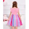 Arshiner Toddler Dress Girls Ruffle Sleeve Summer Dresses Cute Bow Tie Botton Down Party Sundress for 2-7 Years(Pink+rainbow)