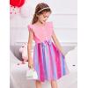 Arshiner Toddler Dress Girls Ruffle Sleeve Summer Dresses Cute Bow Tie Botton Down Party Sundress for 2-7 Years(Pink+rainbow)