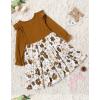 Arshiner Toddler Girls Dress Ruffle Long Sleeve Casual Tiered Swing Dresses with Pockets(Brown Flower 1)