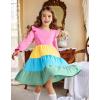 Arshiner Toddler Girls Dress Ruffle Long Sleeve Casual Tiered Swing Dresses with Pockets(Rainbow Color 1)