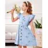 Arshiner Toddler Girls Dresses Flutter Sleeve Decorative Button Down A-line Sundress(Floral Blue)