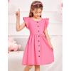 Arshiner Toddler Girls Dresses Flutter Sleeve Decorative Button Down A-line Sundress(Hot Pink)