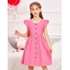 Arshiner Toddler Girls Dresses Flutter Sleeve Decorative Button Down A-line Sundress(Hot Pink)