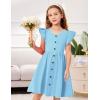Arshiner Toddler Girls Dresses Flutter Sleeve Decorative Button Down A-line Sundress(Light Blue)