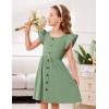 Arshiner Toddler Girls Dresses Flutter Sleeve Decorative Button Down A-line Sundress(Light Green)
