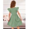 Arshiner Toddler Girls Dresses Flutter Sleeve Decorative Button Down A-line Sundress(Light Green)