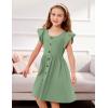 Arshiner Toddler Girls Dresses Flutter Sleeve Decorative Button Down A-line Sundress(Light Green)