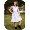 Arshiner Toddler Girls Dresses Flutter Sleeve Decorative Button Down A-line Sundress(White)