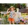 Arshiner Toddler Girls Summer Outfit Sleeveless Ruffle Top and Elastic Shorts Set Kids Short Set for 2-8 Years(Orange Flower)