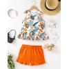 Arshiner Toddler Girls Summer Outfit Sleeveless Ruffle Top and Elastic Shorts Set Kids Short Set for 2-8 Years(Orange Flower)