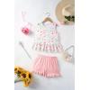 Arshiner Toddler Girls Summer Outfit Sleeveless Ruffle Top and Elastic Shorts Set Kids Short Set for 2-8 Years(Pink Flower)
