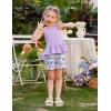 Arshiner Toddler Girls Summer Outfit Sleeveless Ruffle Top and Elastic Shorts Set Kids Short Set for 2-8 Years(Purple Butterfly)