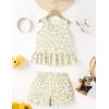 Arshiner Toddler Girls Summer Outfit Sleeveless Ruffle Top and Elastic Shorts Set Kids Short Set for 2-8 Years(Yellow Flower)