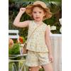 Arshiner Toddler Girls Summer Outfit Sleeveless Ruffle Top and Elastic Shorts Set Kids Short Set for 2-8 Years(Yellow Flower)