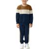 Arshiner Boys Clothes Color Block Sweatshirt & Casual Pants 2Pcs Fall Winter Outfits Set for Kids 2-12 Years(Brown & Beige Stripe)