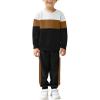 Arshiner Boys Clothes Color Block Sweatshirt & Casual Pants 2Pcs Fall Winter Outfits Set for Kids 2-12 Years(White & Brown Stripe)