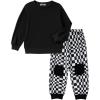 Arshiner Boys Pant Sets Long Sleeve Shirts and Pants Crewneck Sweatshirt for Fall Winter（2T- 8-9）(Black & White)