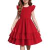 Arshiner Girls Dress Tween Boho Flutter Sleeve Tiered A Line Summer Dresses with Pockets(Red)