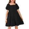 Arshiner Girls Dresses Short Sleeve Ruffle Chiffon Summer Flowy Dress with Square Neck(A Black)
