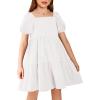 Arshiner Girls Dresses Short Sleeve Ruffle Chiffon Summer Flowy Dress with Square Neck(A White)