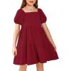 Arshiner Girls Dresses Short Sleeve Ruffle Chiffon Summer Flowy Dress with Square Neck(A Wine Red)