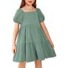 Arshiner Girls Dresses Short Sleeve Ruffle Chiffon Summer Flowy Dress with Square Neck(Light Green)
