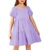 Arshiner Girls Dresses Short Sleeve Ruffle Chiffon Summer Flowy Dress with Square Neck(Lilac)
