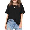 Arshiner Girls Oversized T Shirts with Pocket Short Sleeve Basic Crewneck Summer Casual Loose Tops Clothes 5-12 Years(Black)
