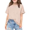 Arshiner Girls Oversized T Shirts with Pocket Short Sleeve Basic Crewneck Summer Casual Loose Tops Clothes 5-12 Years(Champagne)