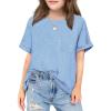 Arshiner Girls Oversized T Shirts with Pocket Short Sleeve Basic Crewneck Summer Casual Loose Tops Clothes 5-12 Years(Light Blue)