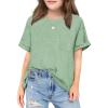 Arshiner Girls Oversized T Shirts with Pocket Short Sleeve Basic Crewneck Summer Casual Loose Tops Clothes 5-12 Years(Light Green)