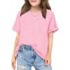 Arshiner Girls Oversized T Shirts with Pocket Short Sleeve Basic Crewneck Summer Casual Loose Tops Clothes 5-12 Years(Pink)