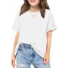 Arshiner Girls Oversized T Shirts with Pocket Short Sleeve Basic Crewneck Summer Casual Loose Tops Clothes 5-12 Years(White)
