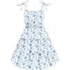 Arshiner Girls’ Summer Sundress Boho Spaghetti Strap Ruffled Tiered Dresses Casual Midi Cami Dress(Blue and White-floral)