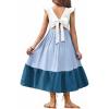Arshiner Girls Summer Tie Back Dress Tween Boho Casual Square Neck Flutter Sleeve Maxi Dresses with Pockets(Blue Color Block)
