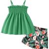 Arshiner Toddler Baby Girls Summer Clothes 2 Piece Outfits Ruffle Hem Camisole & Shorts Set with Pockets Cute Tracksuit 2-8Y(Green)