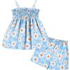 Arshiner Toddler Baby Girls Summer Clothes 2 Piece Outfits Ruffle Hem Camisole & Shorts Set with Pockets Cute Tracksuit 2-8Y(Light Blue)
