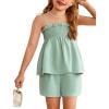 Arshiner Toddler Baby Girls Summer Clothes 2 Piece Outfits Ruffle Hem Camisole & Shorts Set with Pockets Cute Tracksuit 2-8Y(Light Green)