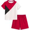 Arshiner Toddler Boy Summer Clothes Outfits Kids Colorblock Short Sleeve T-shirt Shorts Set 2-7 Years(Red)