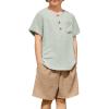Arshiner Toddler Boy Summer Outfits Short Sleeve Henley T-Shirt & Shorts Set with Pocket for 2-8 Years Kids(Green & Khaki)