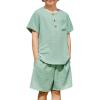 Arshiner Toddler Boy Summer Outfits Short Sleeve Henley T-Shirt & Shorts Set with Pocket for 2-8 Years Kids(Green)
