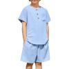 Arshiner Toddler Boy Summer Outfits Short Sleeve Henley T-Shirt & Shorts Set with Pocket for 2-8 Years Kids(Light Blue)