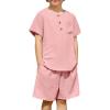 Arshiner Toddler Boy Summer Outfits Short Sleeve Henley T-Shirt & Shorts Set with Pocket for 2-8 Years Kids(Light Pink)