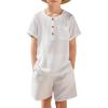 Arshiner Toddler Boy Summer Outfits Short Sleeve Henley T-Shirt & Shorts Set with Pocket for 2-8 Years Kids(White)