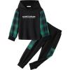Arshiner Toddler Boys Plaid Shirt Tops Pants Set Hoodie Sweatsuit for Fall Winter Spring Outfits 2-8 Years(Black & Green Plaid)