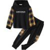 Arshiner Toddler Boys Plaid Shirt Tops Pants Set Hoodie Sweatsuit for Fall Winter Spring Outfits 2-8 Years(Black & Yellow Plaid)